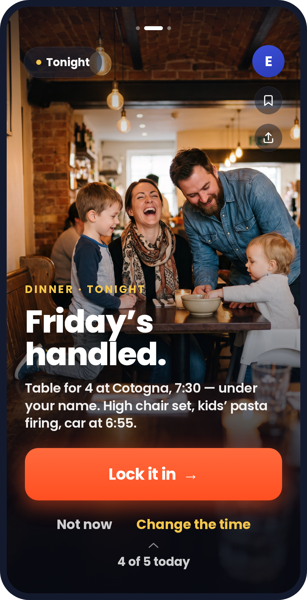 Tonight's dinner already handled, table, high chair, and the kids' pasta